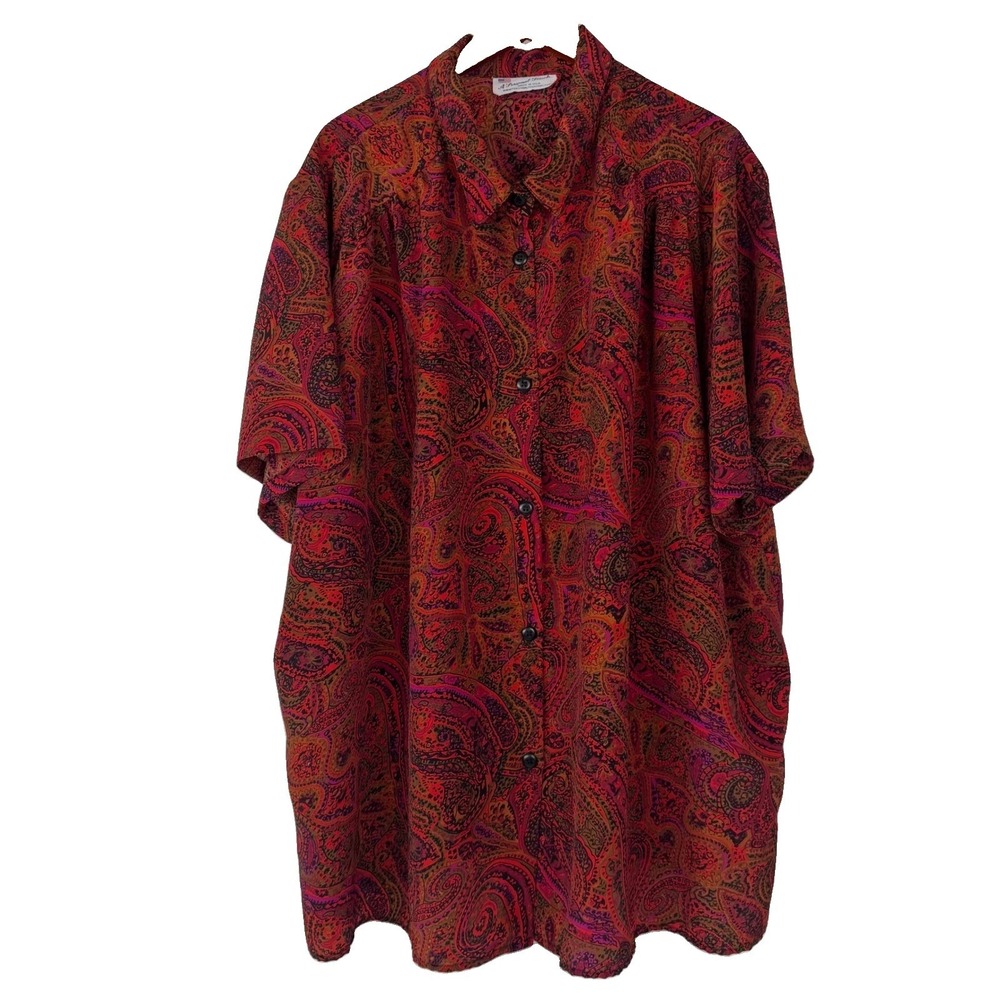 Vtg A Personal Touch Blouse Women 5X Burgundy Paisley Button SS Boho US Made